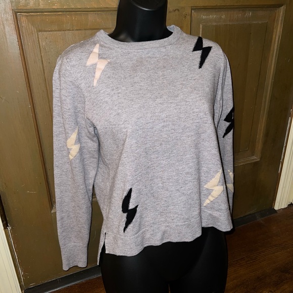 THML Gray Crew Neck Lightning Bolt Long Sleeve Sweater Size XS - Picture 6 of 11
